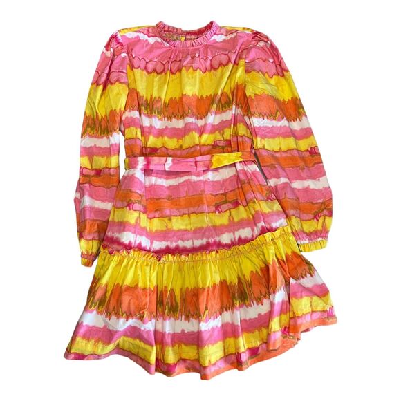Scoop Tiered Mini Dress Medium (8-10) Peasant Ruffle Tie Die Stripe Boho - Picture 1 of 6